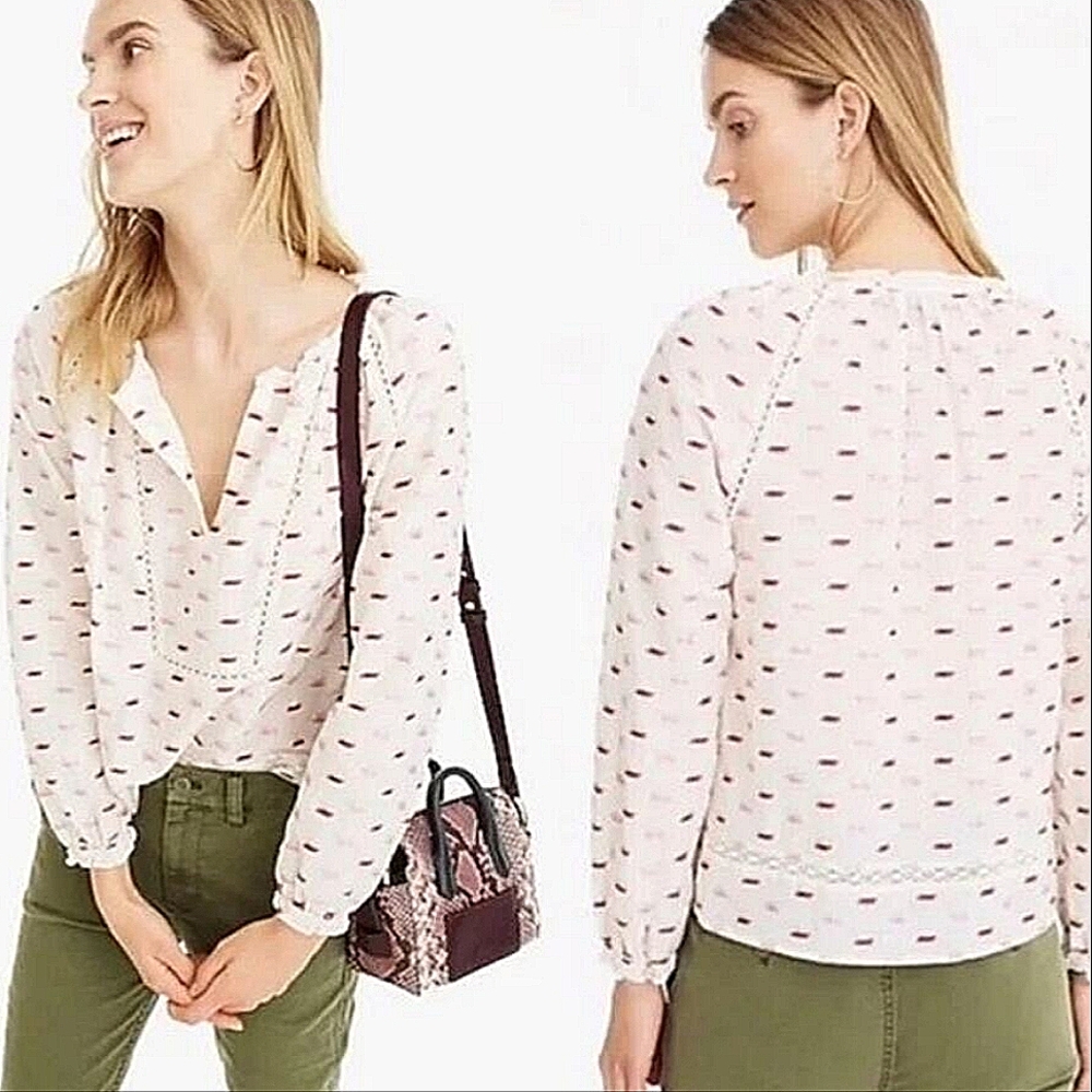 J. Crew White and Pink Patterned Blouse